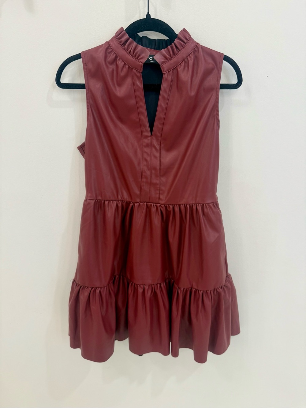 Fate Sleeveless Faux Leather Tiered Dress